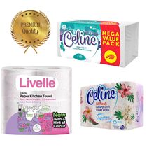 Celine Signature Tissue 12 Pack, Livelle Kitchen Towel 2, Celine Serviettes Value Pack 200 Sheets